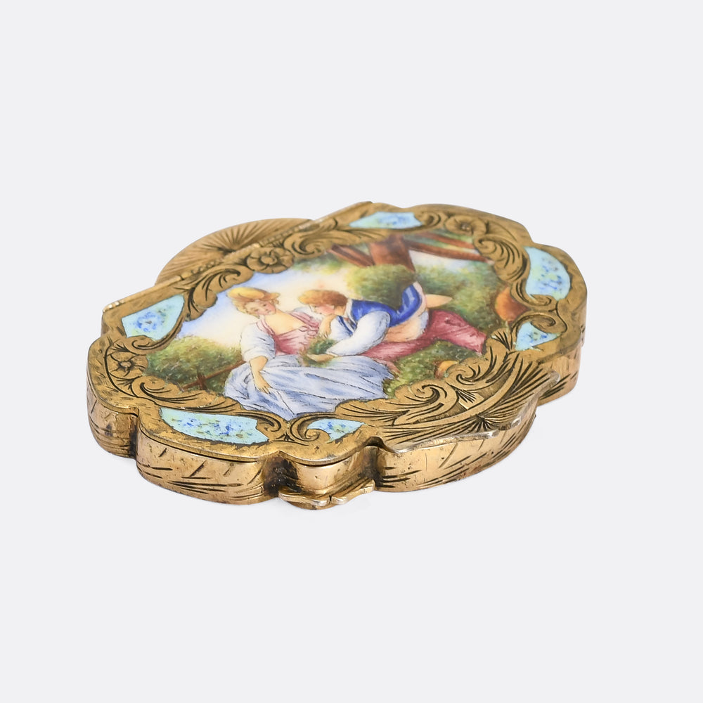 Art Deco Enamelled & Mirrored Powder Compact