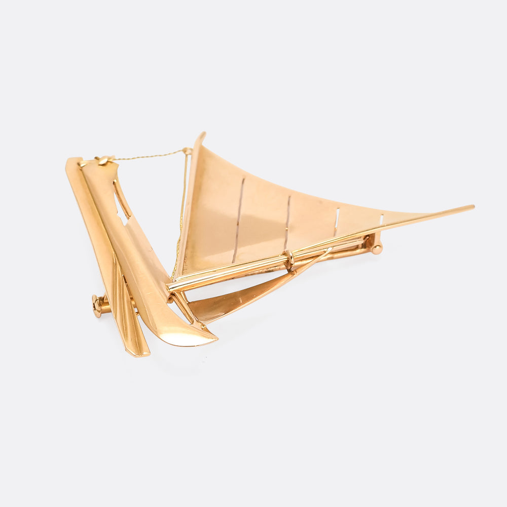 Art Deco Gold Sailboat Brooch