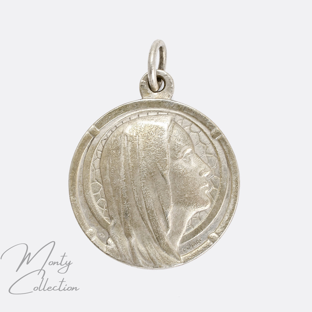 Art Deco Our Lady of Lourdes Virgin Mary Medallion