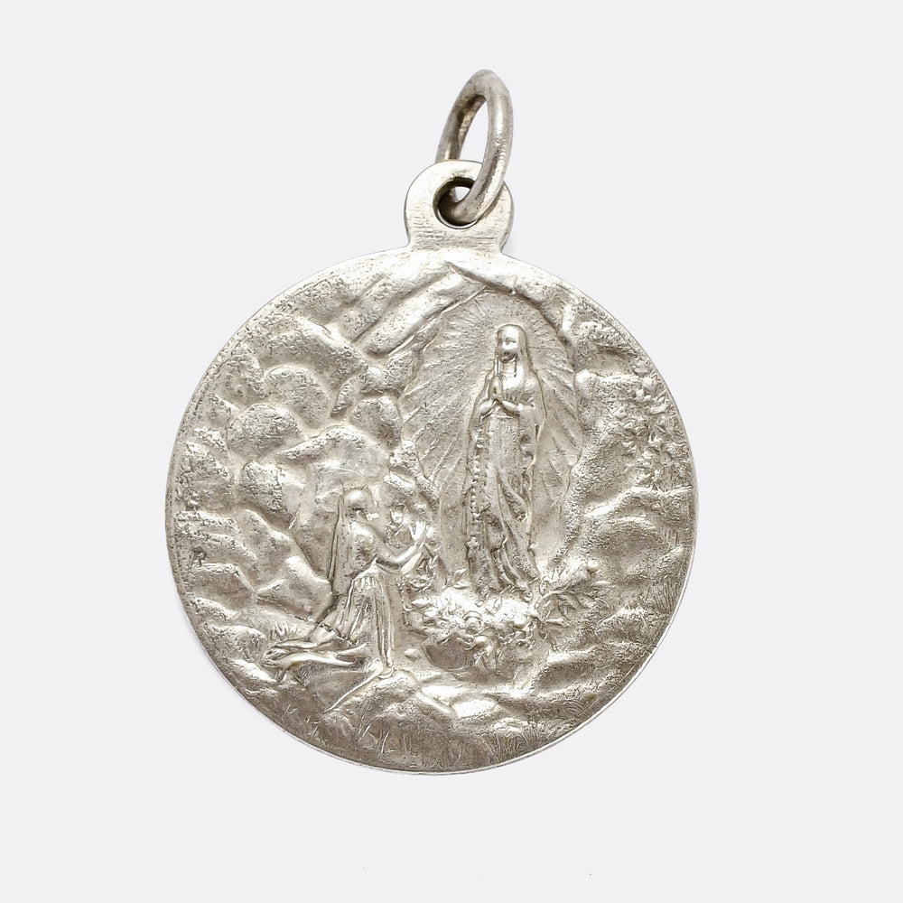 Art Deco Our Lady of Lourdes Virgin Mary Medallion