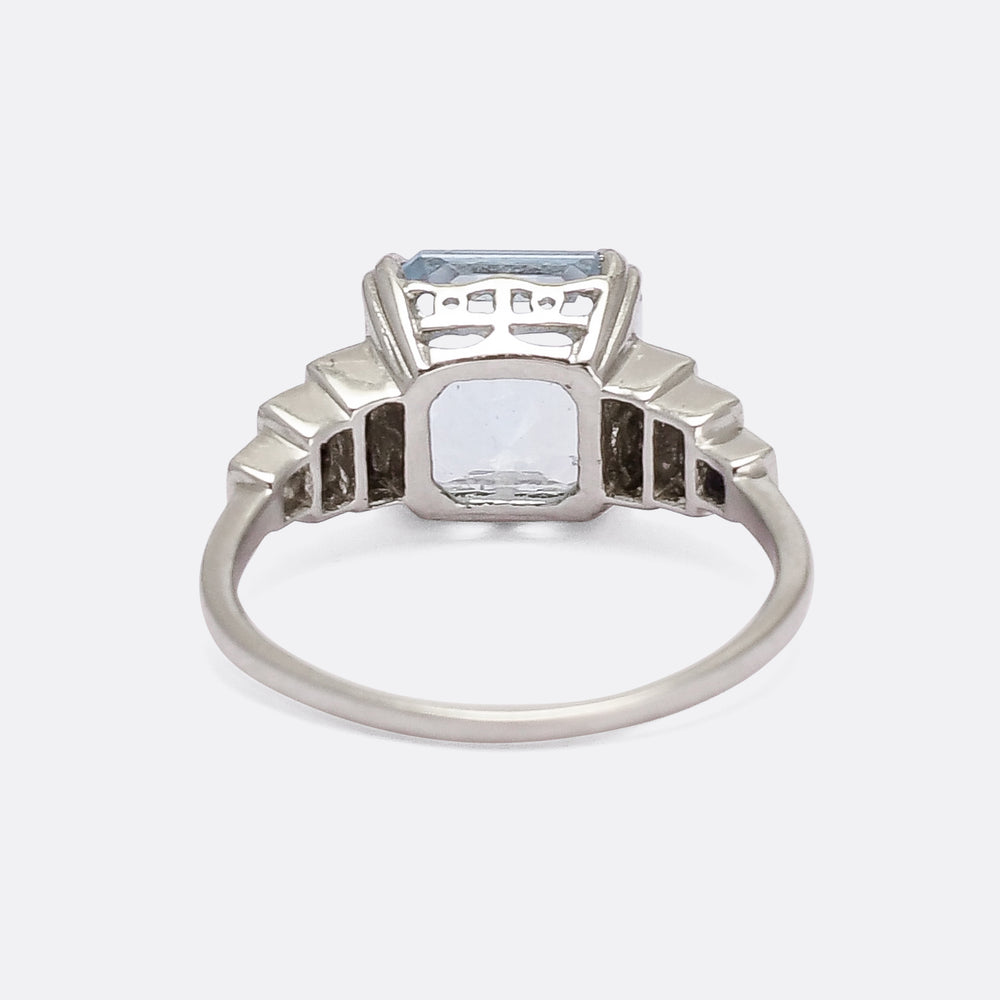 Art Deco Revival 3.14ct Aquamarine Stepped Shoulders Cocktail Ring