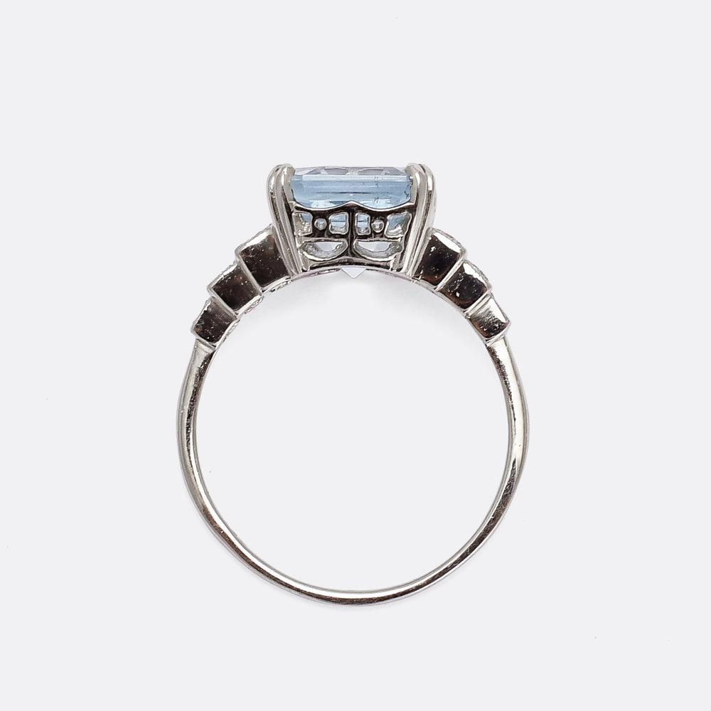 Art Deco Revival 3.14ct Aquamarine Stepped Shoulders Cocktail Ring