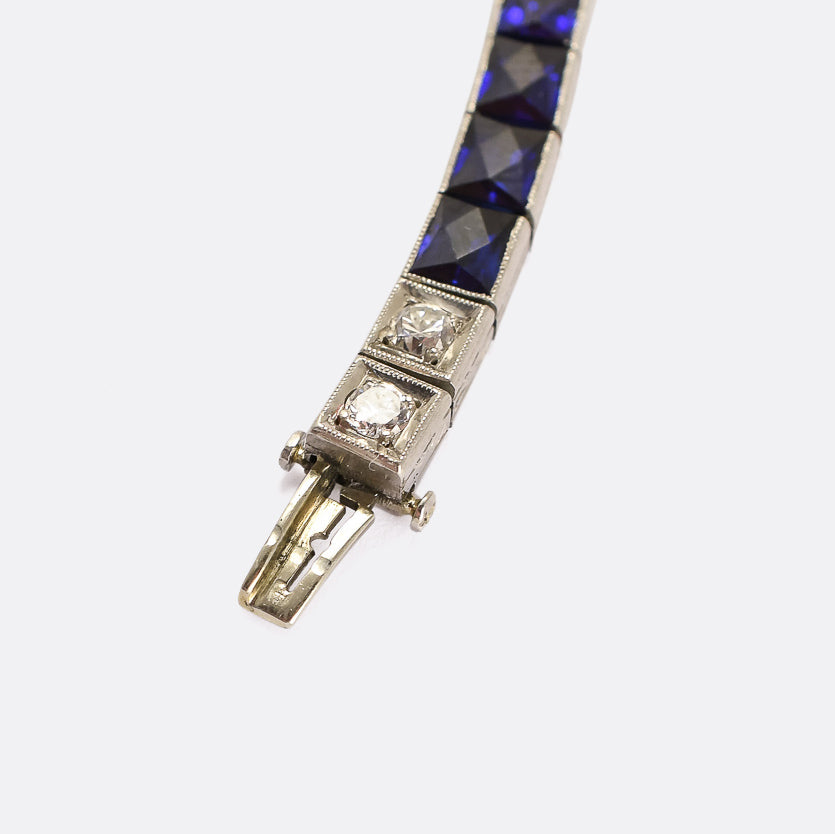 Art Deco Sapphire & Diamond Line Bracelet