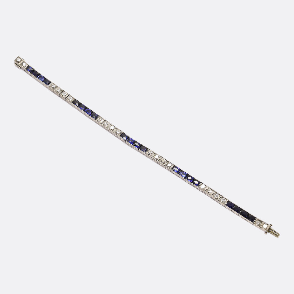 Art Deco Sapphire & Diamond Line Bracelet