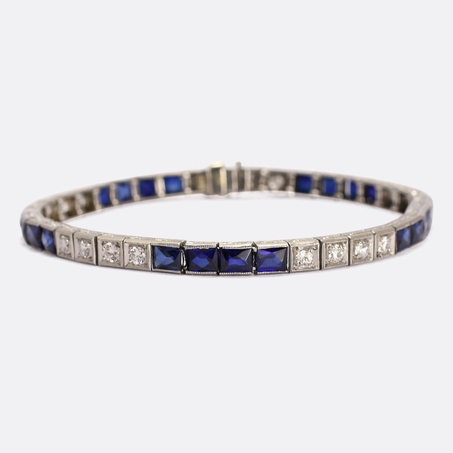 Art Deco Sapphire & Diamond Line Bracelet