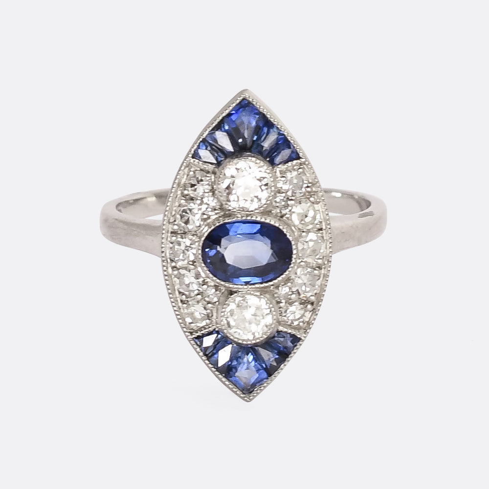 Art Deco Sapphire & Diamond Navette Ring