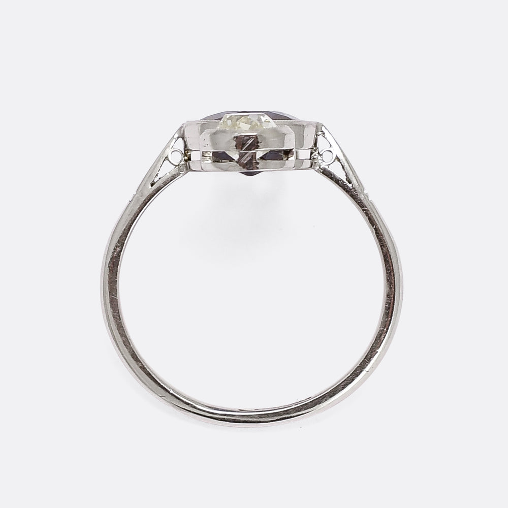 Art Deco Sapphire & Diamond North-South Trilogy Ring