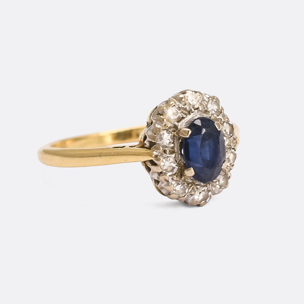 Art Deco Sapphire & Diamond Oval Cluster Ring