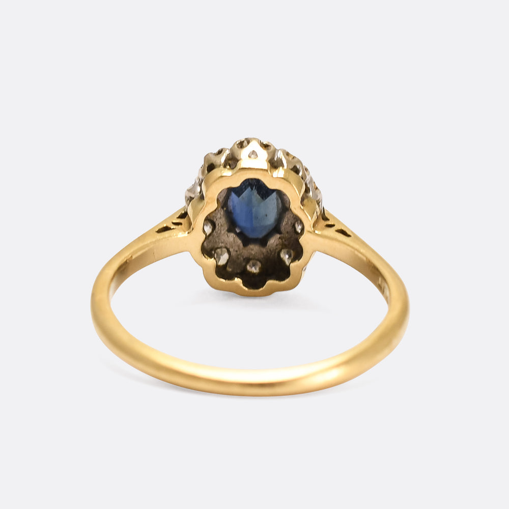 Art Deco Sapphire & Diamond Oval Cluster Ring