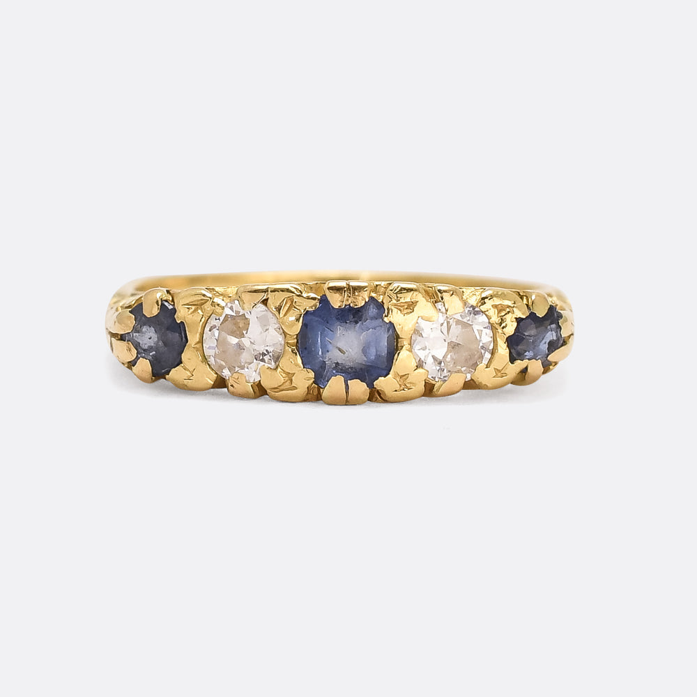 Art Deco Sapphire & Diamond Scrolled Half-Hoop Ring