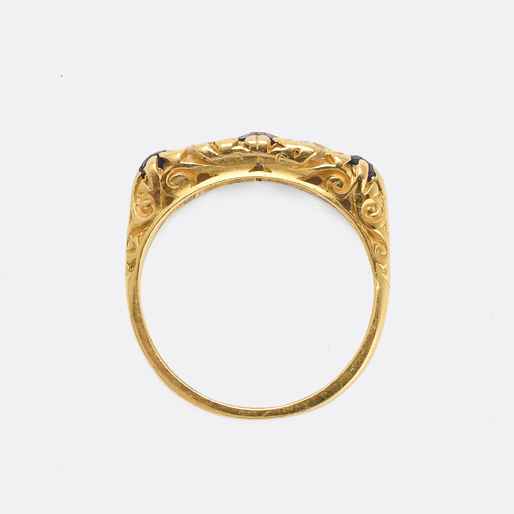 Art Deco Sapphire & Diamond Scrolled Half-Hoop Ring