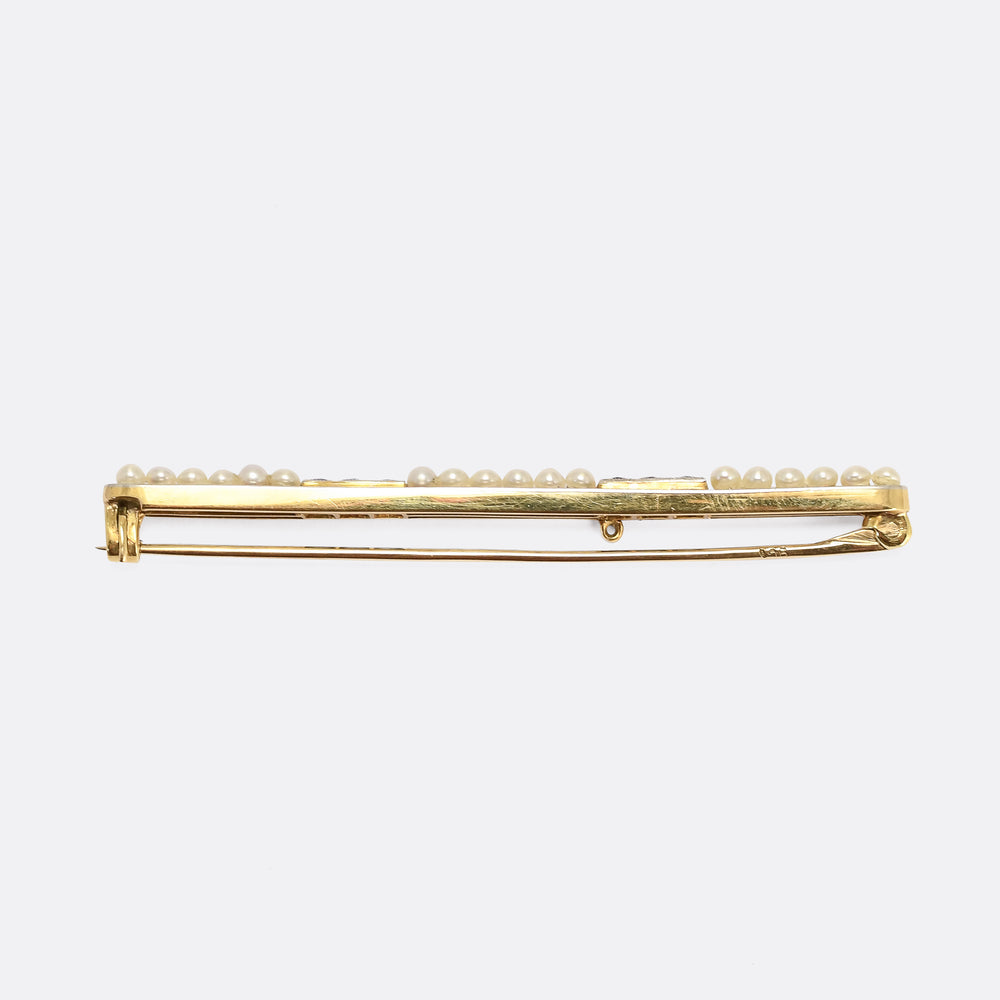 Art Deco Sapphire & Pearl Bar Brooch