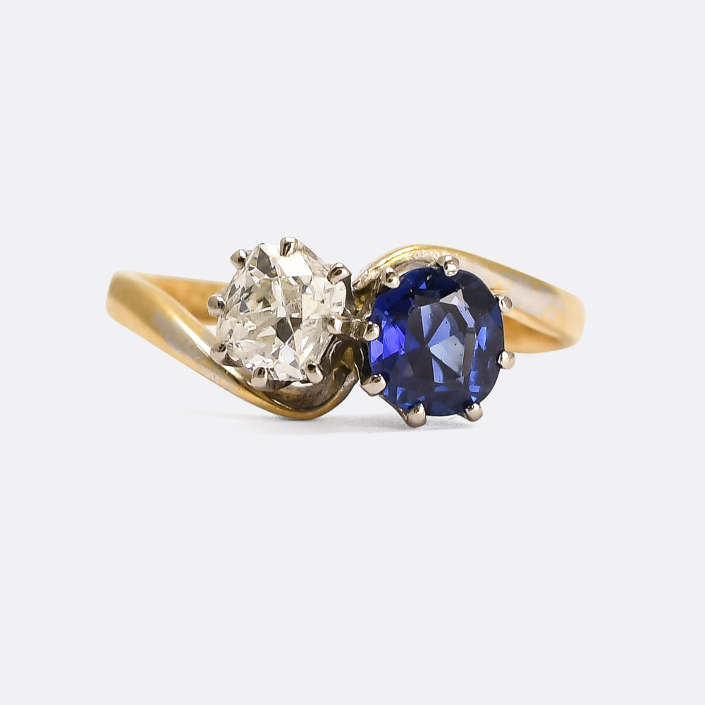 Art Nouveau Sapphire & Diamond Toi et Moi Engagement Ring