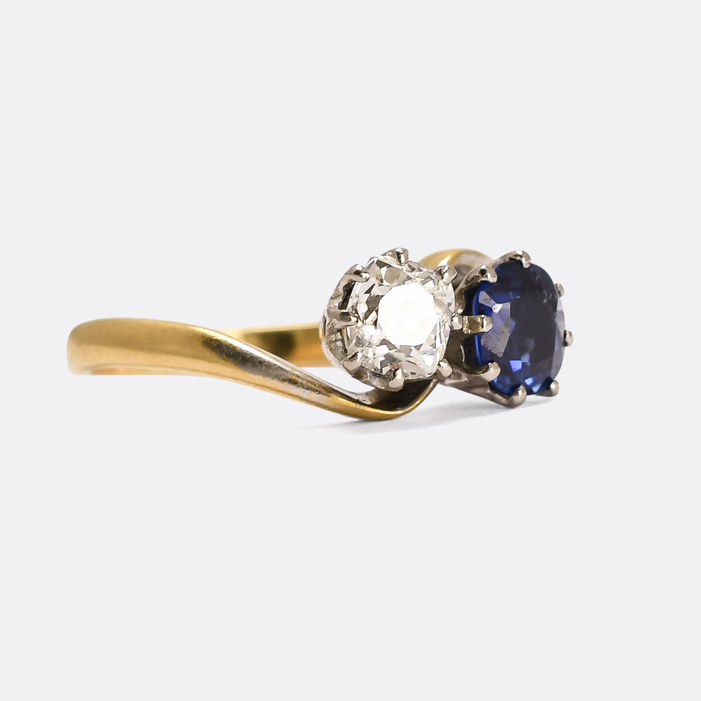Art Nouveau Sapphire & Diamond Toi et Moi Engagement Ring