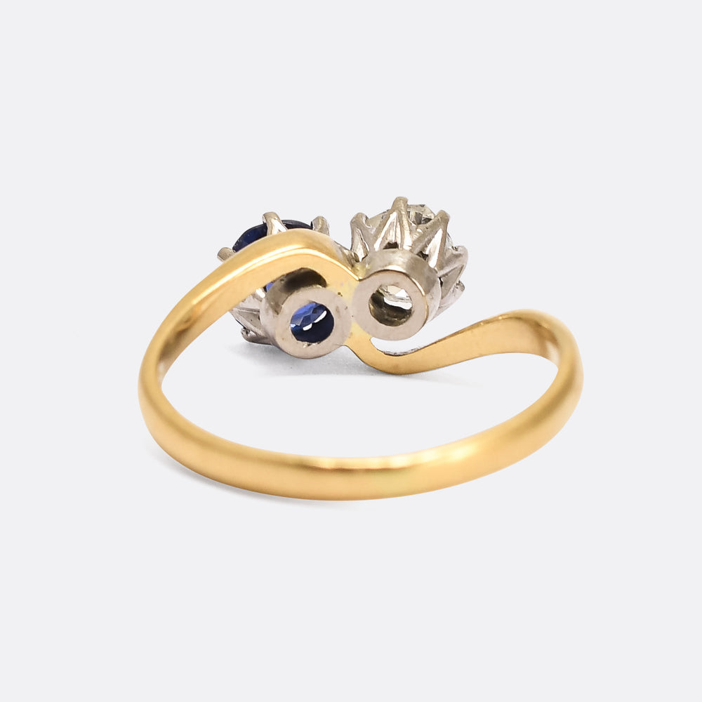 Art Nouveau Sapphire & Diamond Toi et Moi Engagement Ring