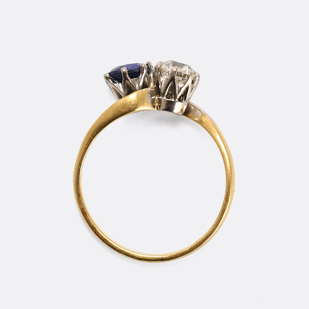 Art Nouveau Sapphire & Diamond Toi et Moi Engagement Ring