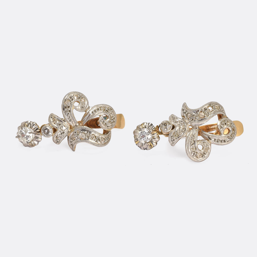 Art Nouveau Swirling Diamond Lever-Back Earrings
