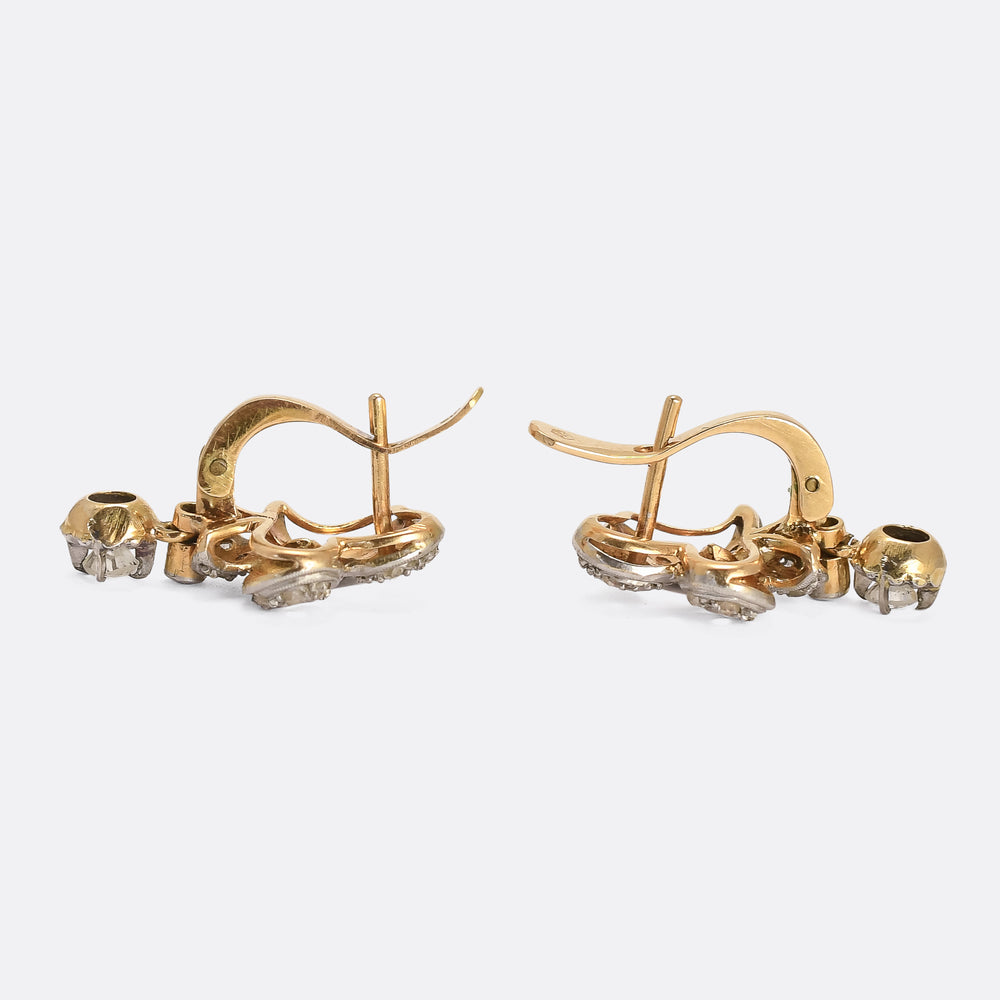 Art Nouveau Swirling Diamond Lever-Back Earrings