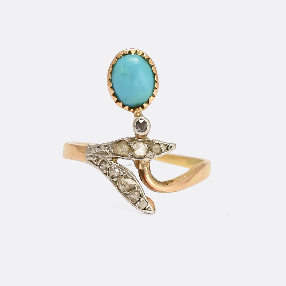 Art Nouveau Turquoise & Diamond Ring