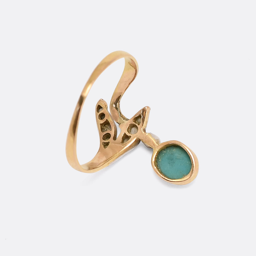 Art Nouveau Turquoise & Diamond Ring