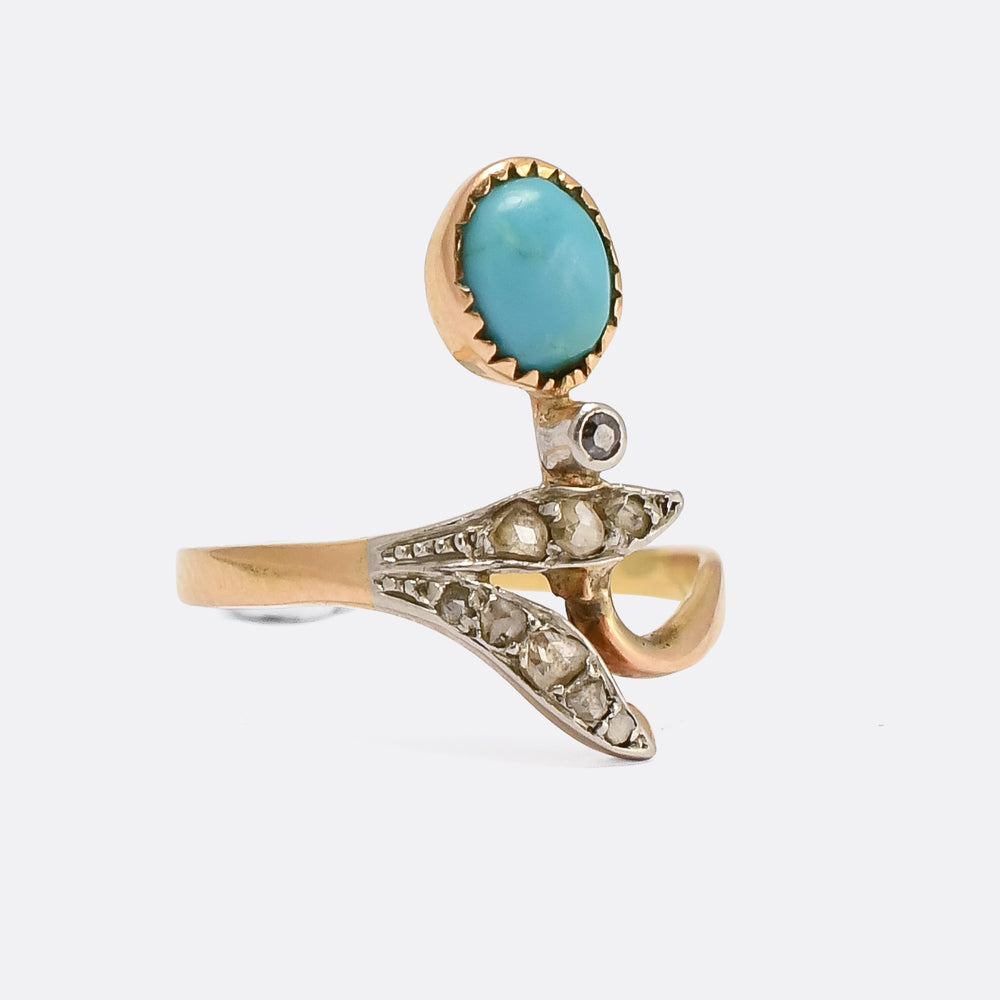 Art Nouveau Turquoise & Diamond Ring