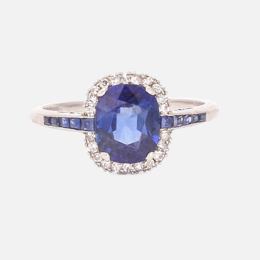 Art Deco 1.76ct Sapphire & Diamond Cluster Ring