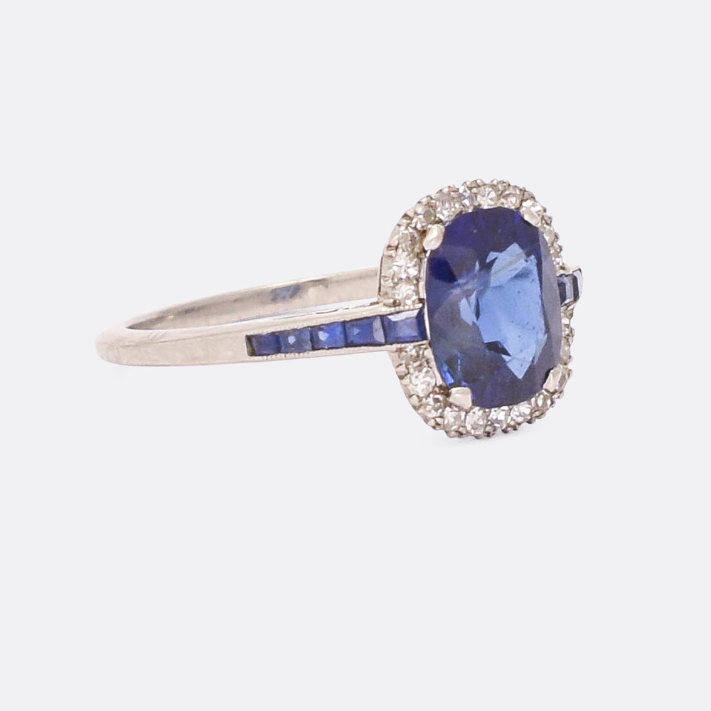 Art Deco 1.76ct Sapphire & Diamond Cluster Ring