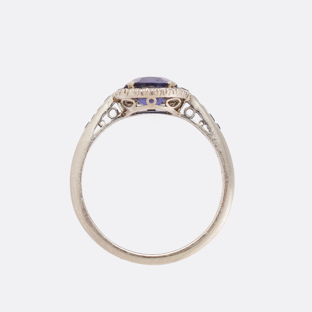 Art Deco 1.76ct Sapphire & Diamond Cluster Ring