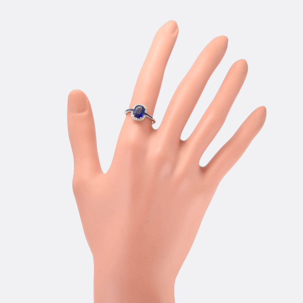 Art Deco 1.76ct Sapphire & Diamond Cluster Ring