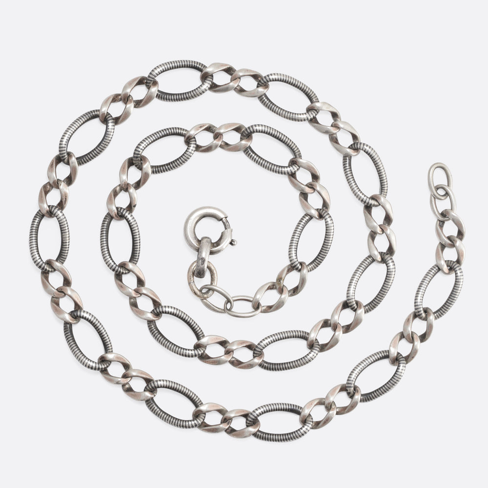 Victorian Niello Silver Curb-Link Chain