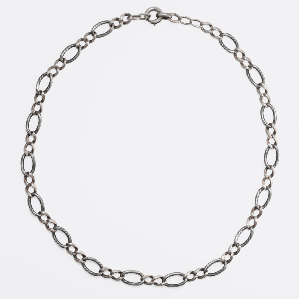 Victorian Niello Silver Curb-Link Chain