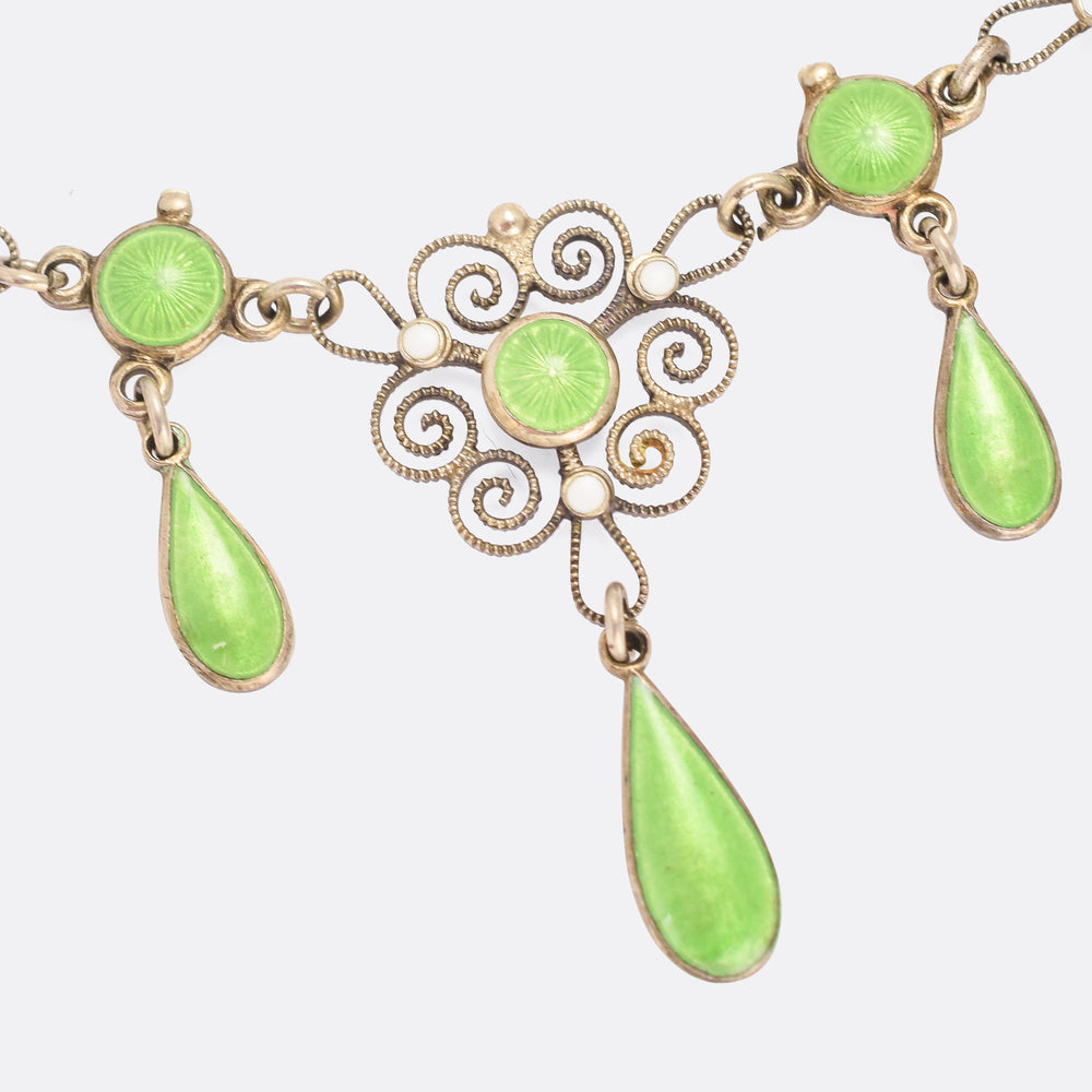 Art Nouveau Filigree Enamel Necklace by Marius Hammer