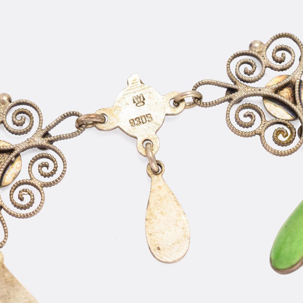 Art Nouveau Filigree Enamel Necklace by Marius Hammer
