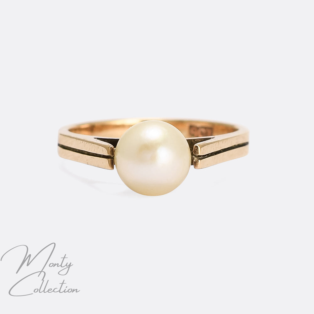 Atomic Age Pearl Solitaire Ring