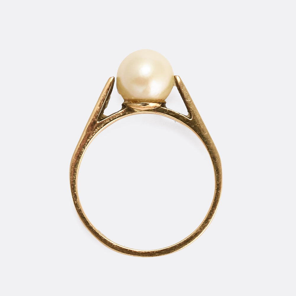 Atomic Age Pearl Solitaire Ring