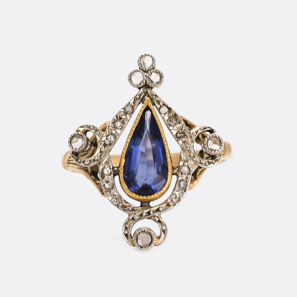 Belle Époque Sapphire & Diamond Cluster Ring