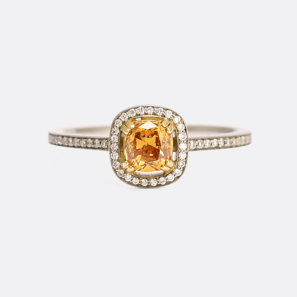 Contemporary .52ct Orange Diamond Solitaire Ring