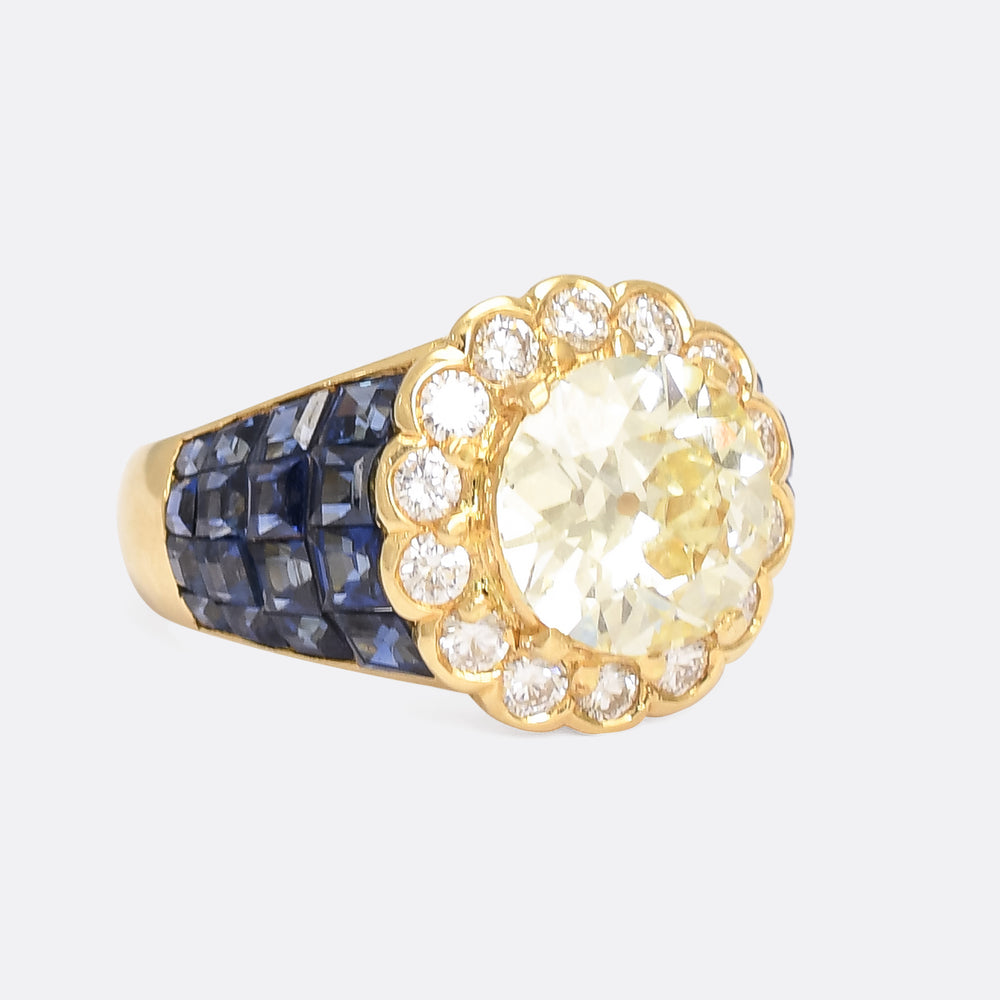 Contemporary 3.14ct Transitional Diamond & Sapphire Flower Cluster Ring