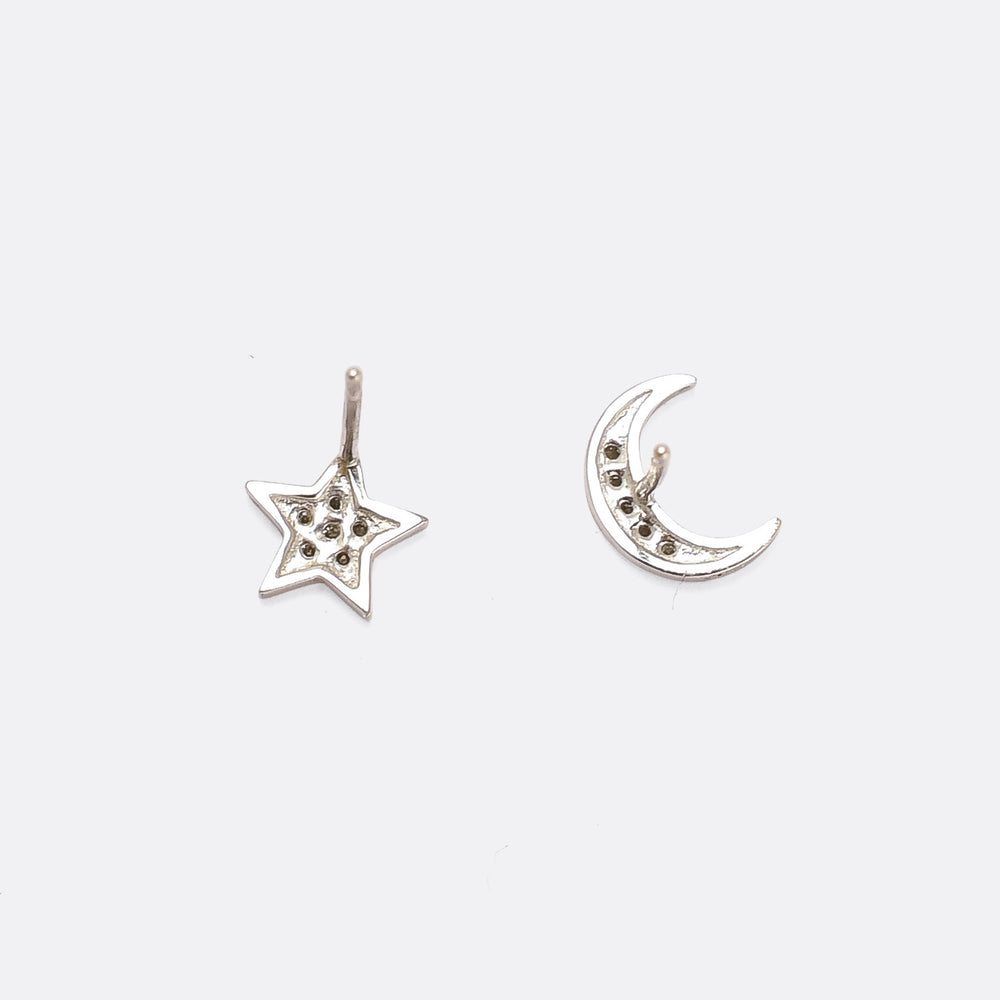 Contemporary Diamond Moon & Star Earrings