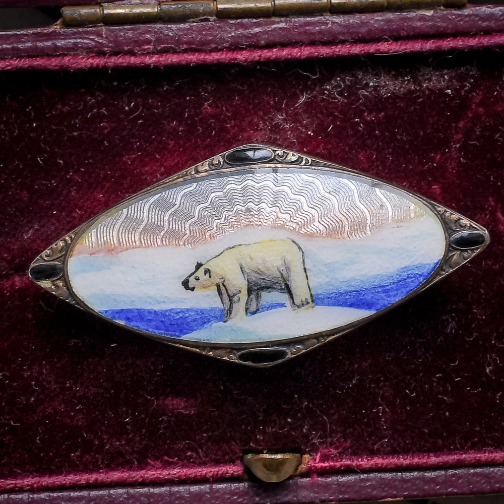 Art Deco Enamel Polar Bear Brooch