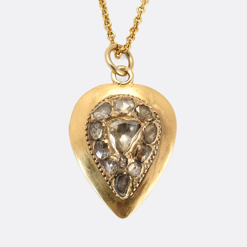 Early Georgian Rose Diamond Heart Pendant