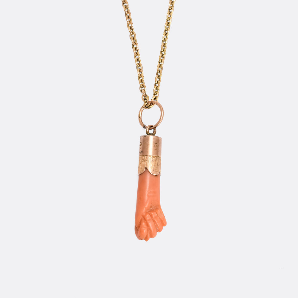 Early Victorian Coral Manu Fica Pendant