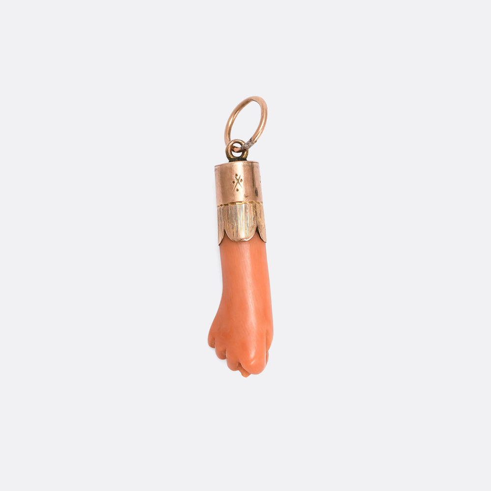 Early Victorian Coral Manu Fica Pendant