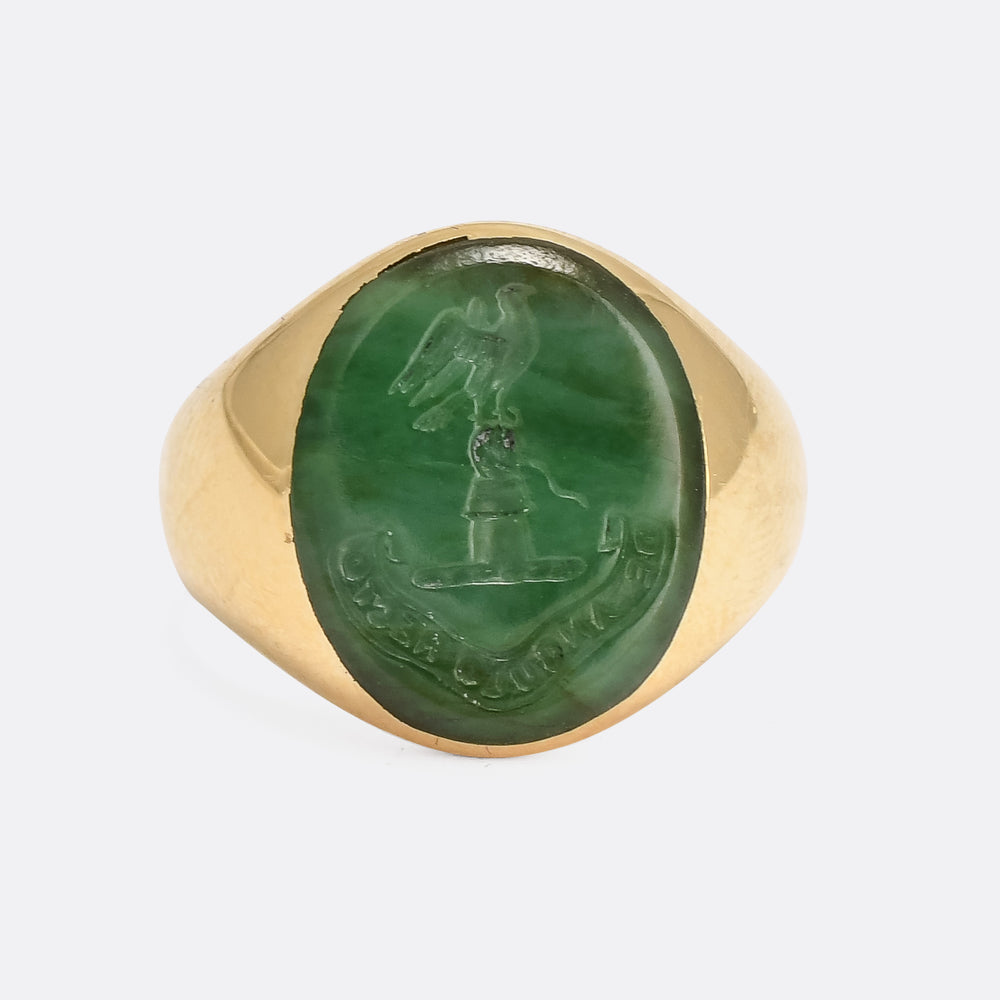 Edwardain Heraldic Jade Intaglio The Right Angle Signet Ring