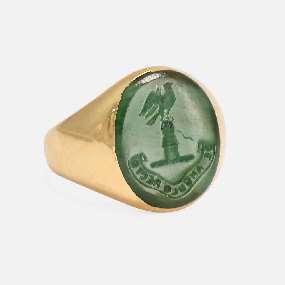 Edwardain Heraldic Jade Intaglio The Right Angle Signet Ring