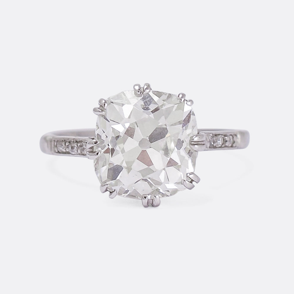 Edwardian 4.20ct Cushion Cut Diamond Engagement Ring