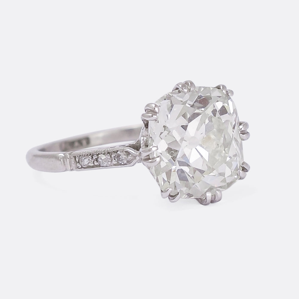 Edwardian 4.20ct Cushion Cut Diamond Engagement Ring