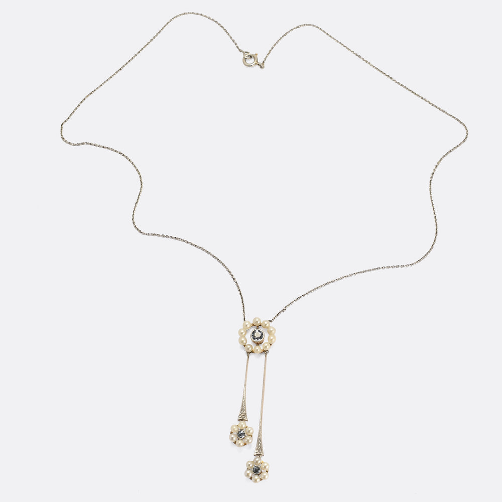 Edwardian Aquamarine & Pearl Negligee Necklace