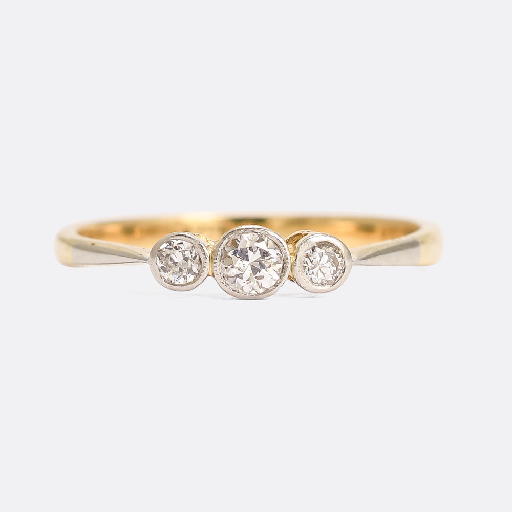 Edwardian Bezel Set Diamond Trilogy Ring