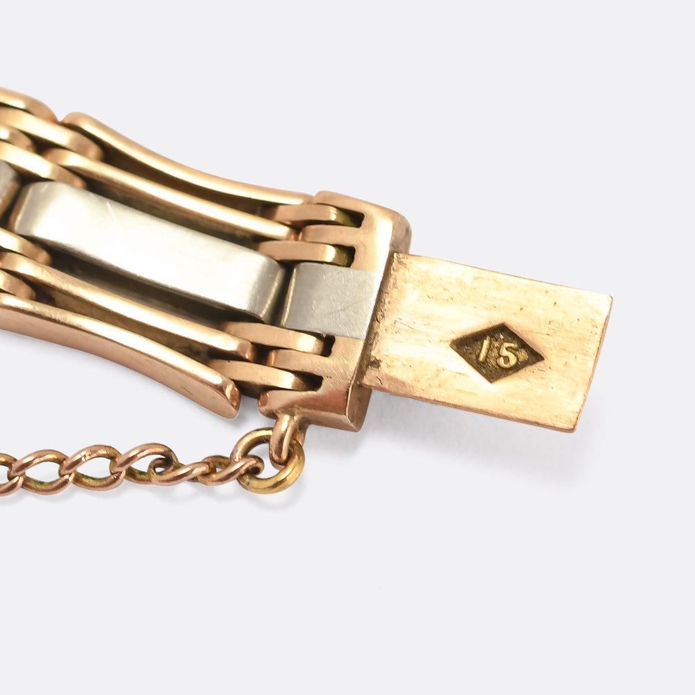 Edwardian Bi-Metal 15k Gold & Platinum Gate-Link Bracelet
